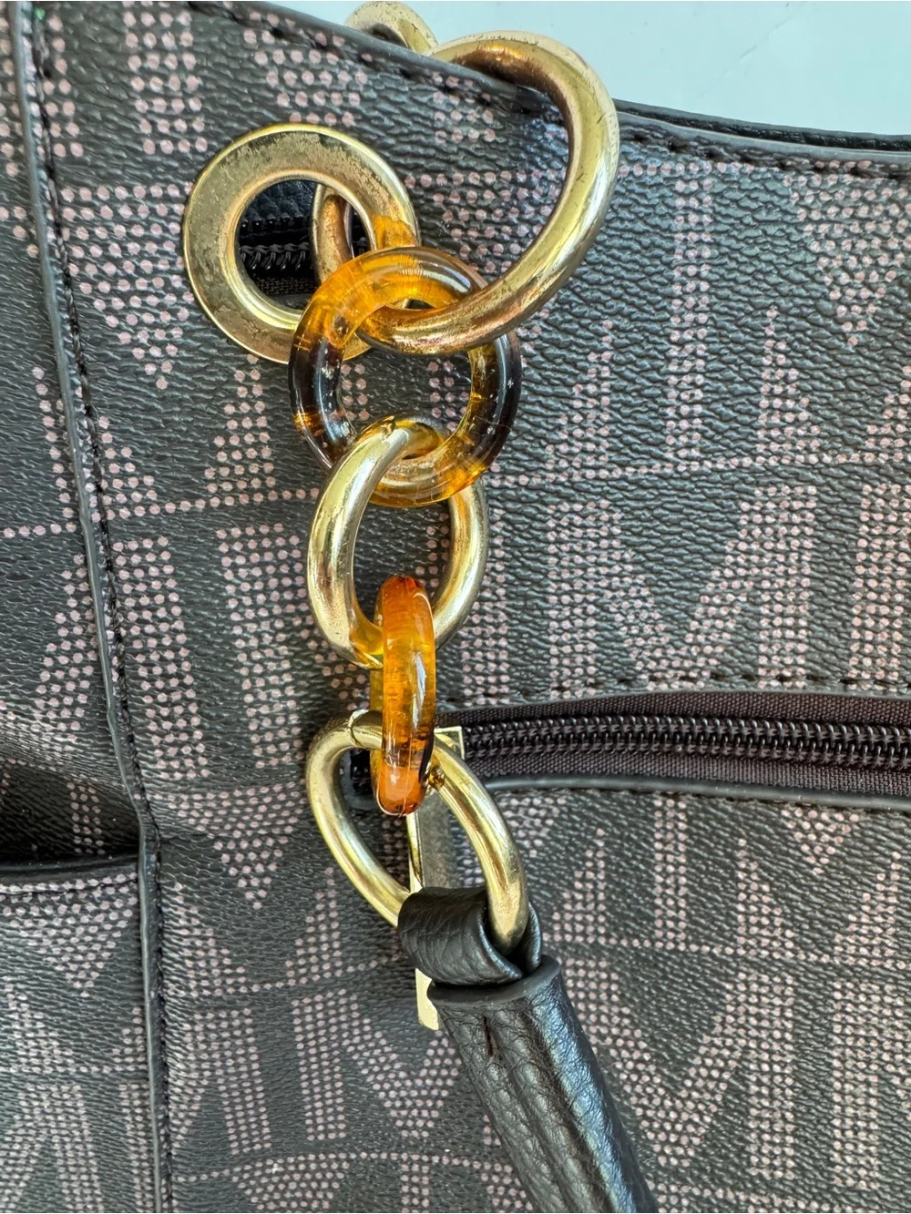 MKF Collection Mia K Rylee Signature Tote Bag Brown Monogram Logo Gold Chain